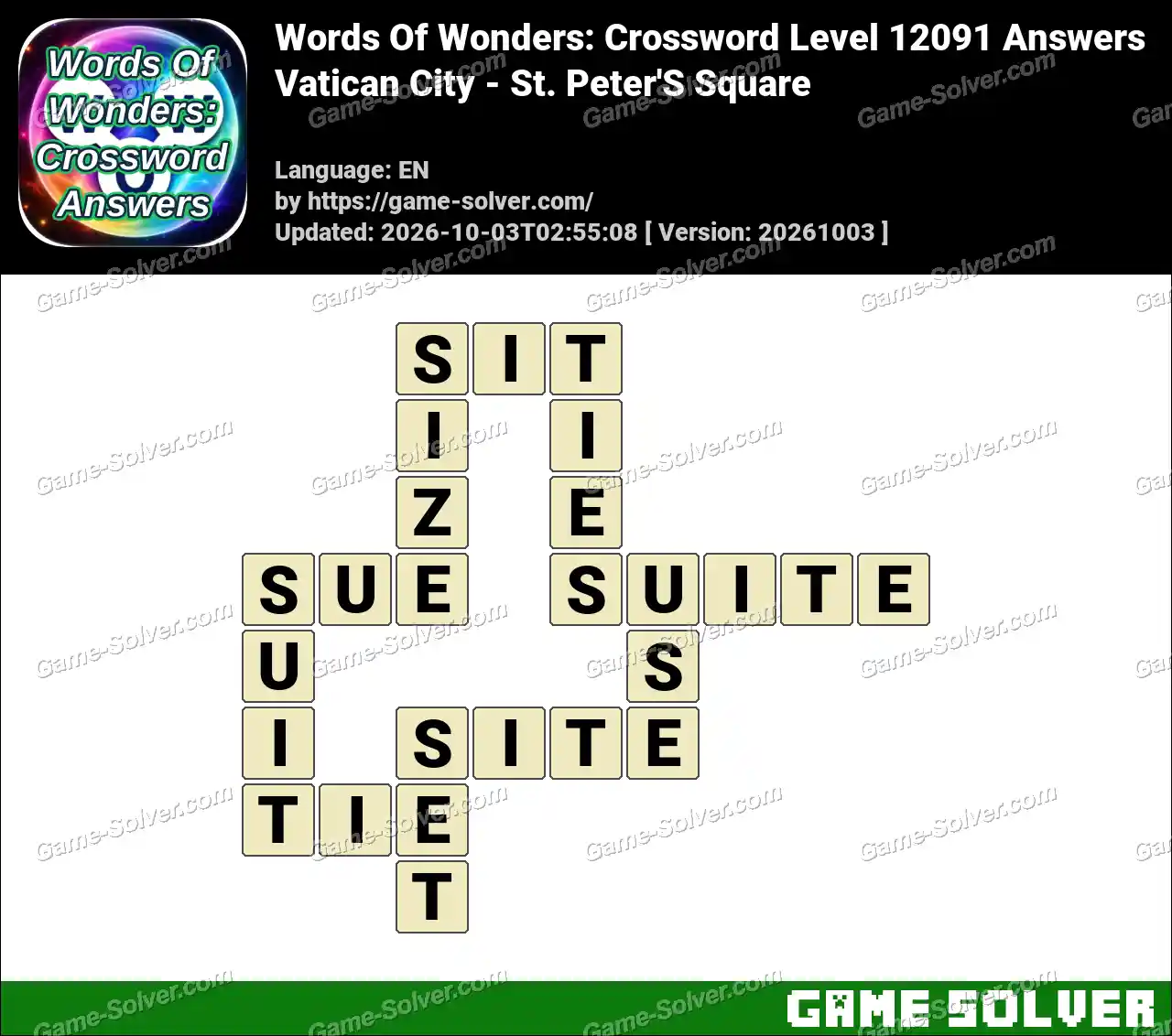 Words Of Wonders: Crossword Level 12091 Answers – Vatican City – St. Peter’S Square